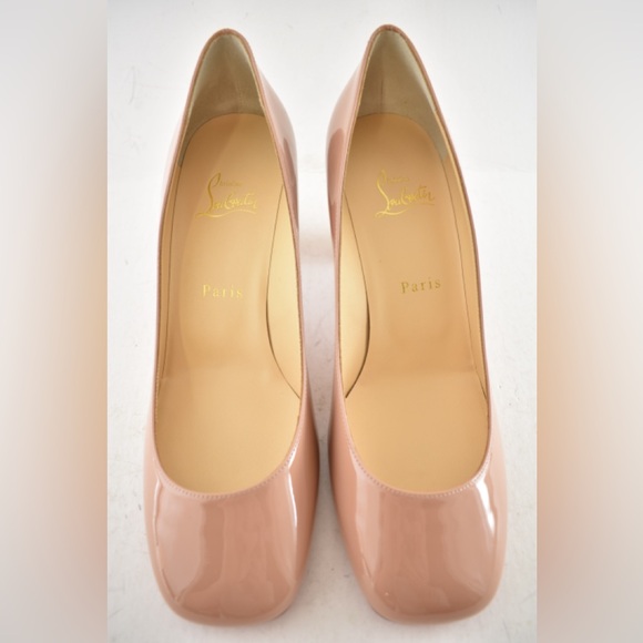 Christian Louboutin Cadrilla 70 Nude Blush Patent Leather Block Heel Pump 37.5 - Picture 8 of 15